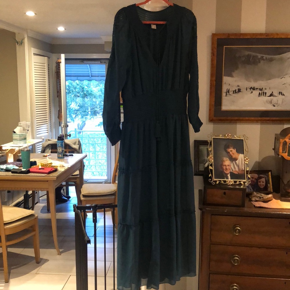 Long deep green bohemian style dress